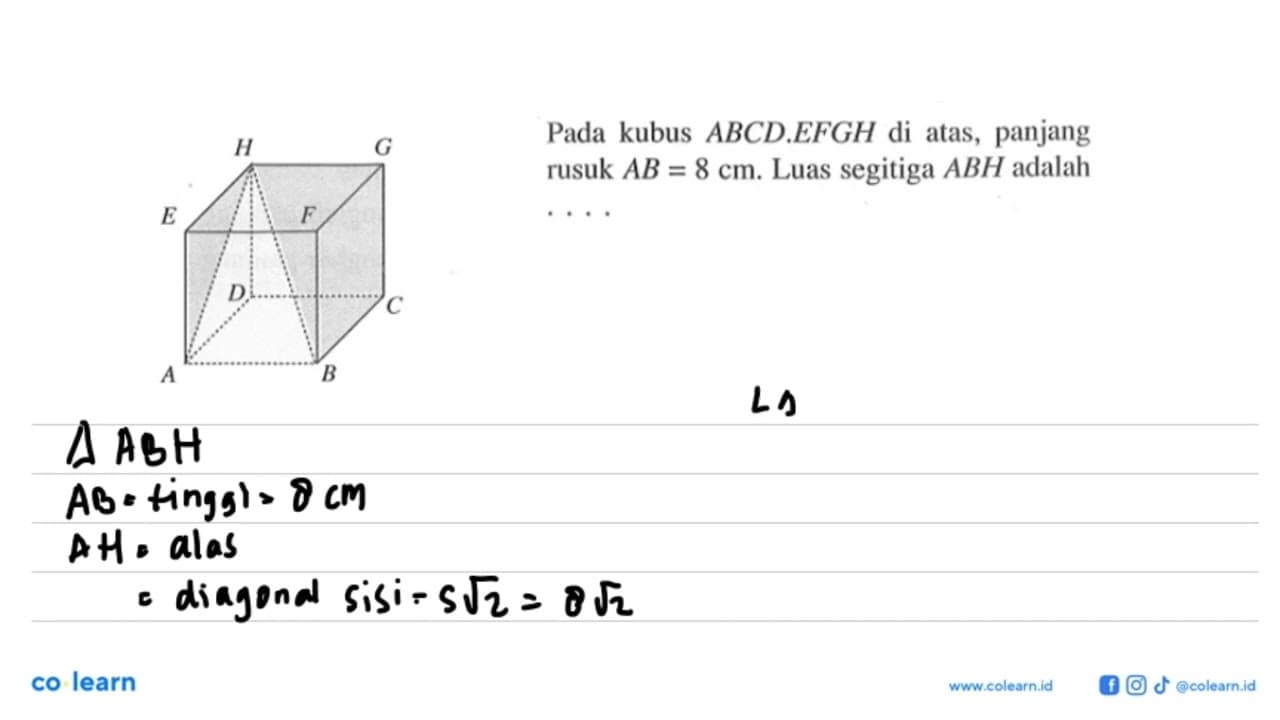 A B C D E F G H Pada kubus ABCD.EFGH di atas, panjang rusuk