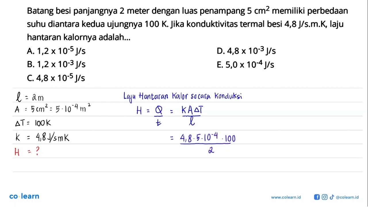 Batang besi panjangnya 2 meter dengan luas penampang 5 cm^2