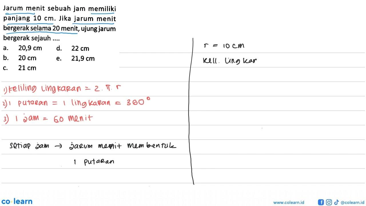 Jarum menit sebuah jam memiliki panjang 10 cm. Jika jarum