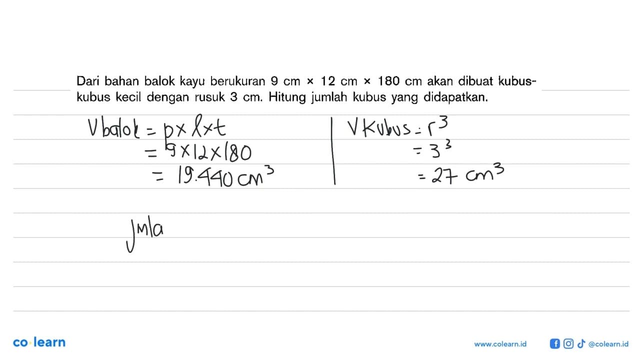 Dari bahan balok kayu berukuran 9 cm x 12 cm x 180 cm akan