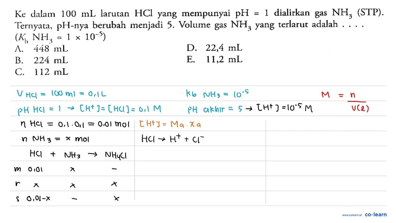 Ke dalam 100 ~mL larutan HCl yang mempunyai pH=1 dialirkan