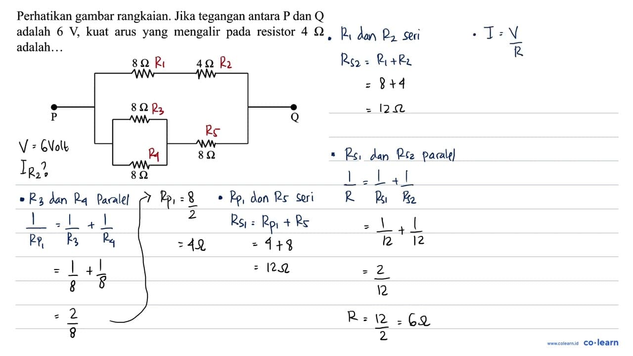 Perhatikan gambar rangkaian. Jika tegangan antara P dan Q