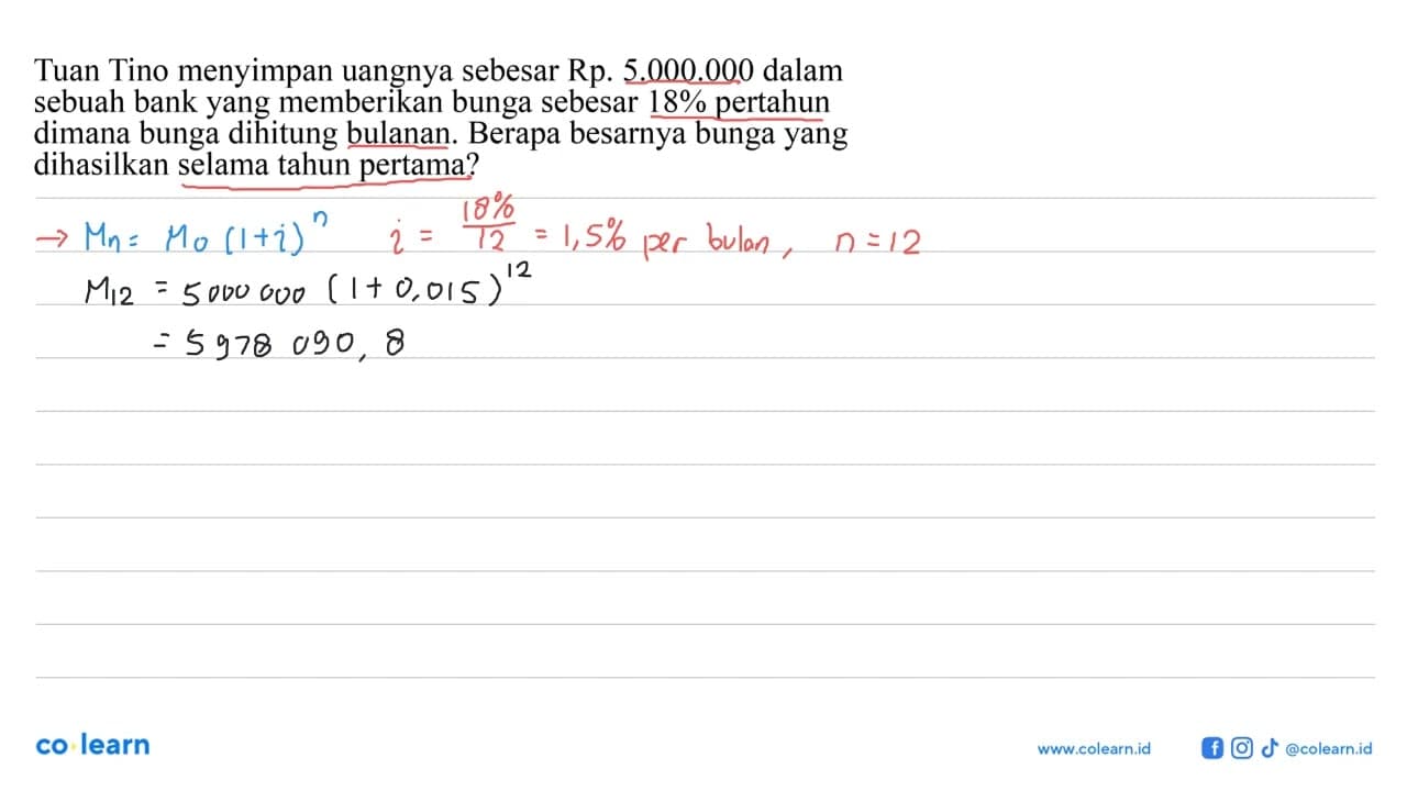 Tuan Tino menyimpan uangnya sebesar Rp. 5.000.000 dalam