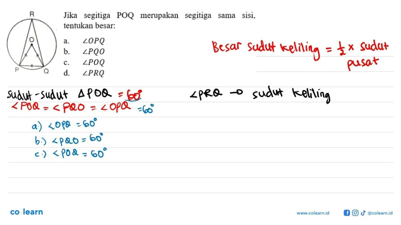 P Q R OJika segitiga POQ merupakan segitiga sama sisi,