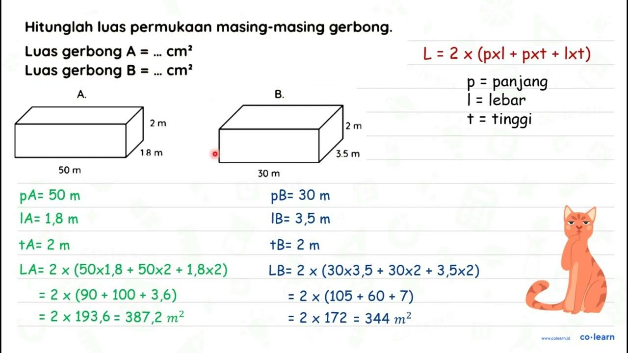 Hitunglah luas permukaan masing-masing gerbong. Luas