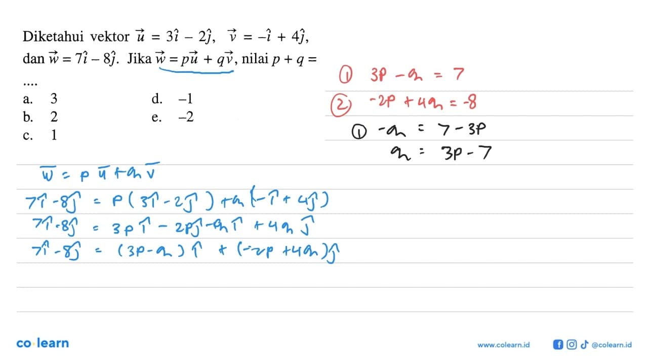 Diketahui vektor u=3i-2j, vektor v=-i+4j, dan vektor