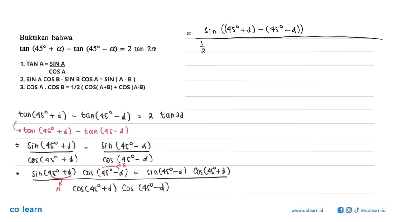 Buktikan bahwa tan (45+alpha)-tan (45-alpha)=2 tan 2alpha