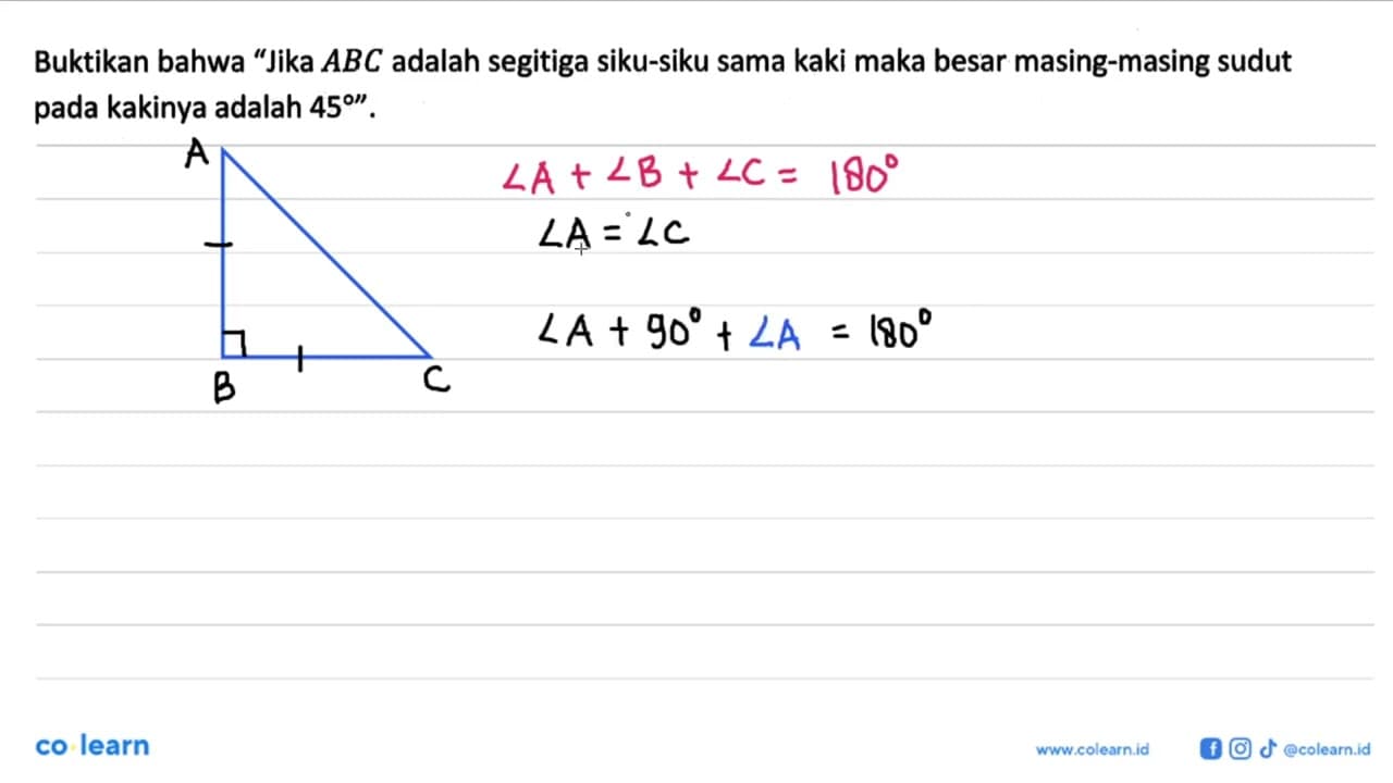 Buktikan bahwa 'Jika ABC adalah segitiga siku-siku sama