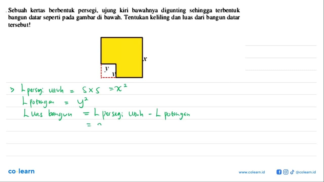 Sebuah kertas berbentuk persegi, ujung kiri bawahnya