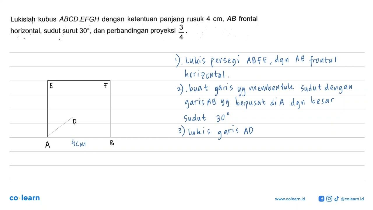 Lukislah kubus ABCD.EFGH dengan ketentuan panjang rusuk 4