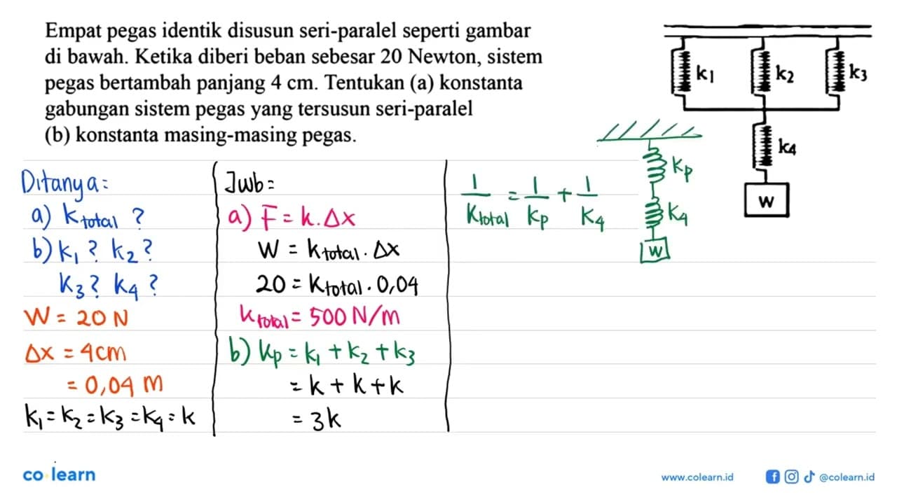 Empat pegas identik disusun seri-paralel seperti gambar di