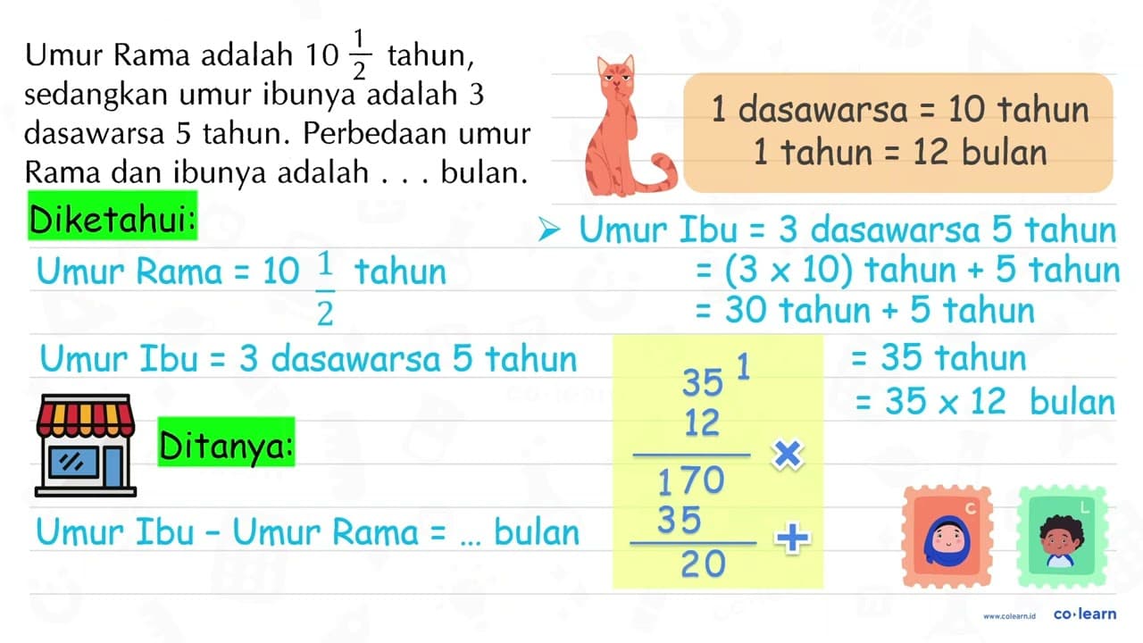 Umur Rama adalah 10 1/2 tahun, sedangkan umur ibunya adalah