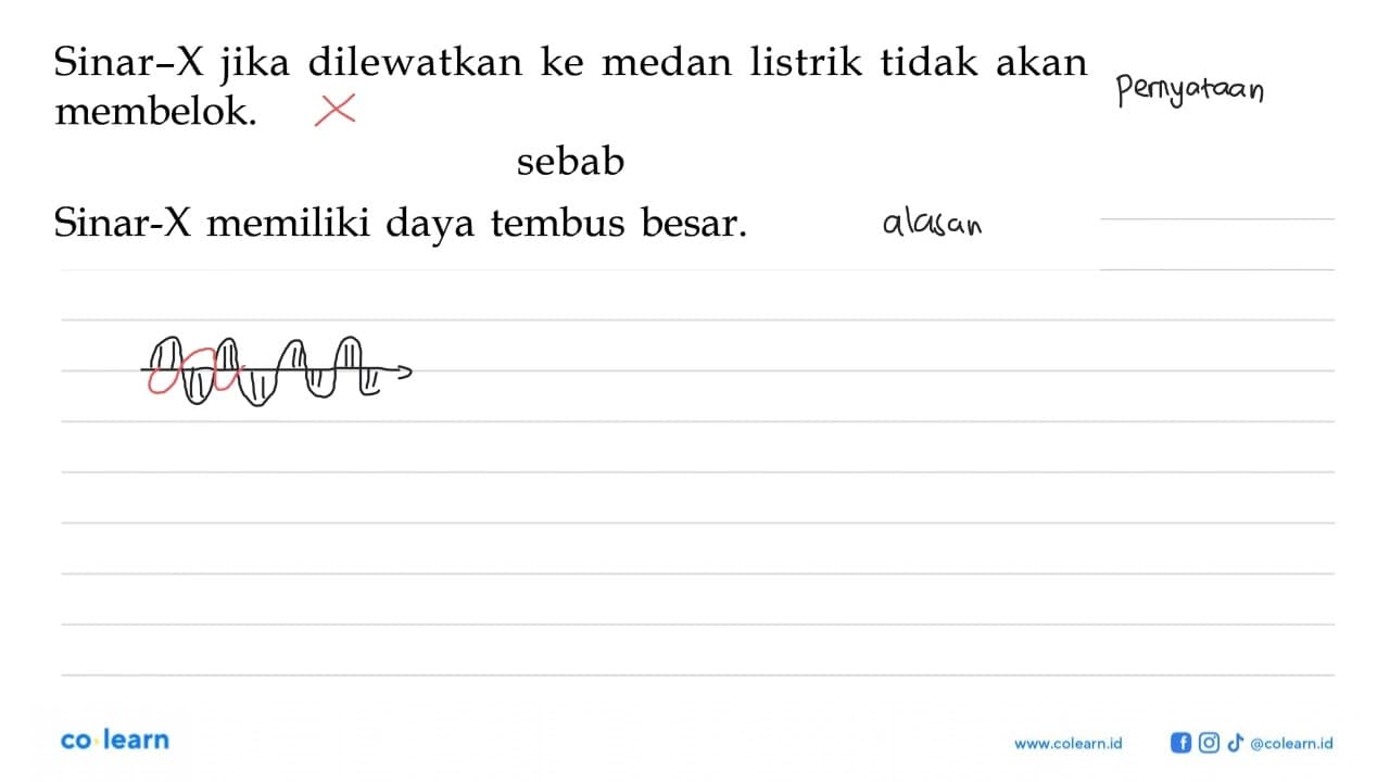 Sinar-X jika dilewatkan ke medan listrik tidak akan