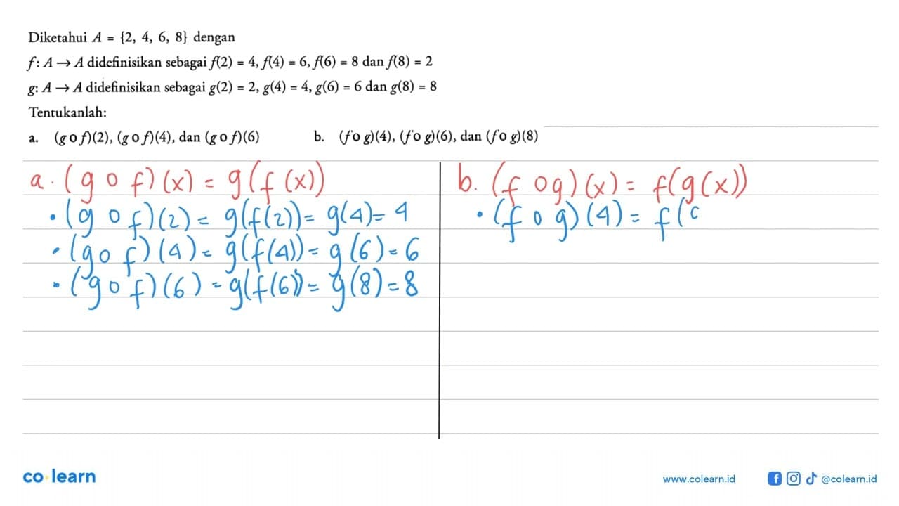 Diketahui A={2,4,6,8} dengan f: A -> A didefinisikan