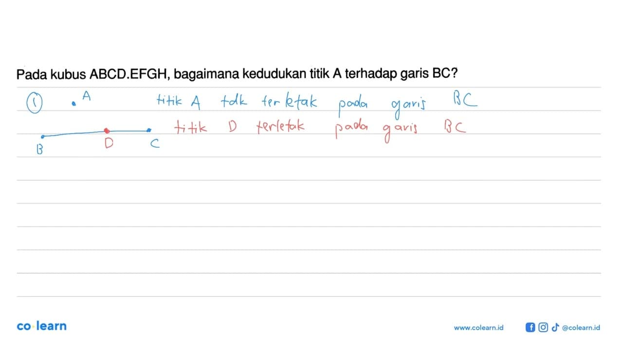 Pada kubus ABCD.EFGH, bagaimana kedudukan titik A terhadap