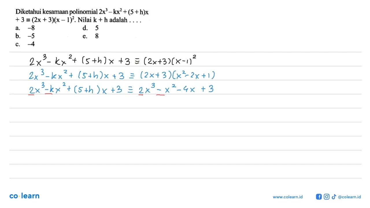Diketahui kesamaan polinomial