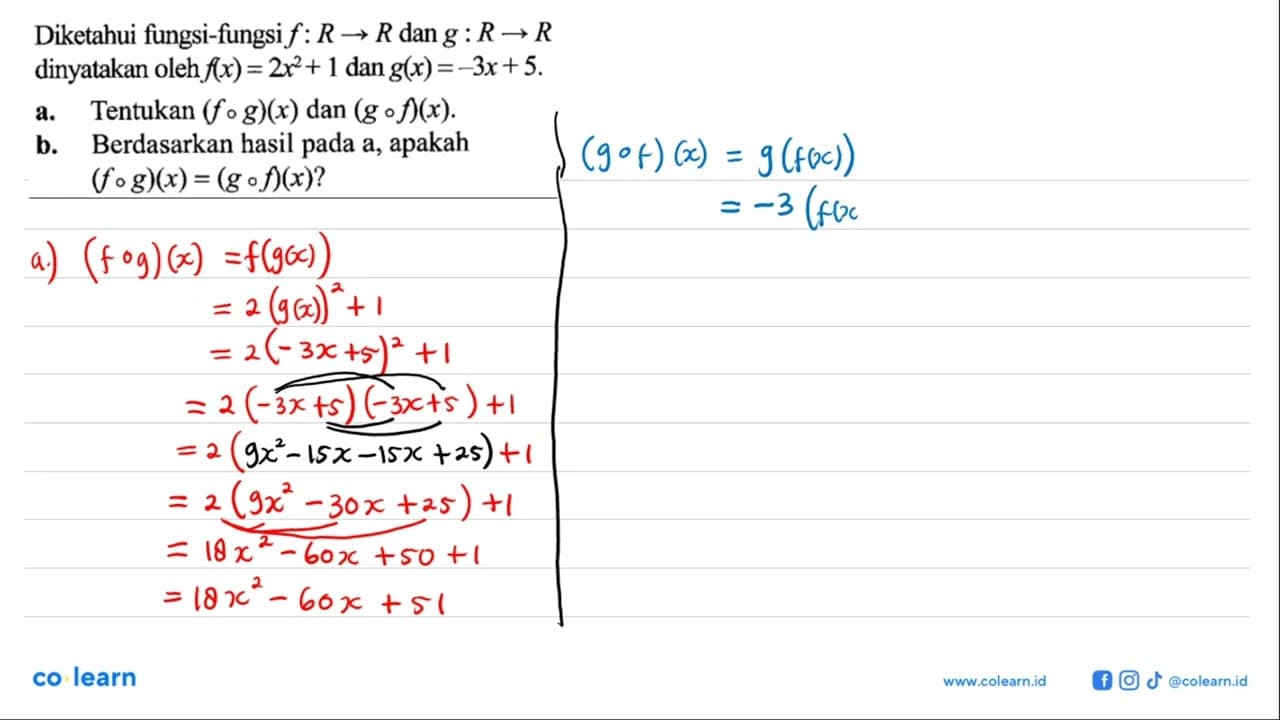 Diketahui fungsi-fungsi f: R -> R dan g: R -> R dinyatakan