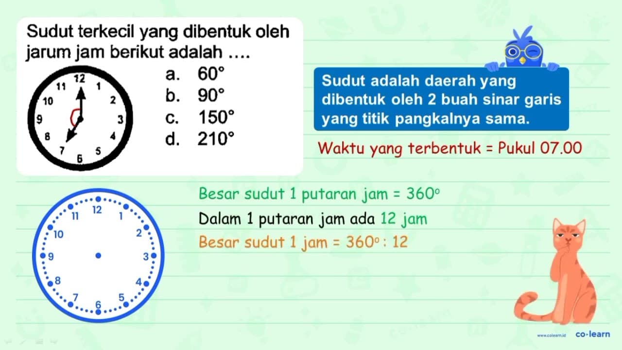 Sudut terkecil yang dibentuk oleh jarum jam berikut adalah