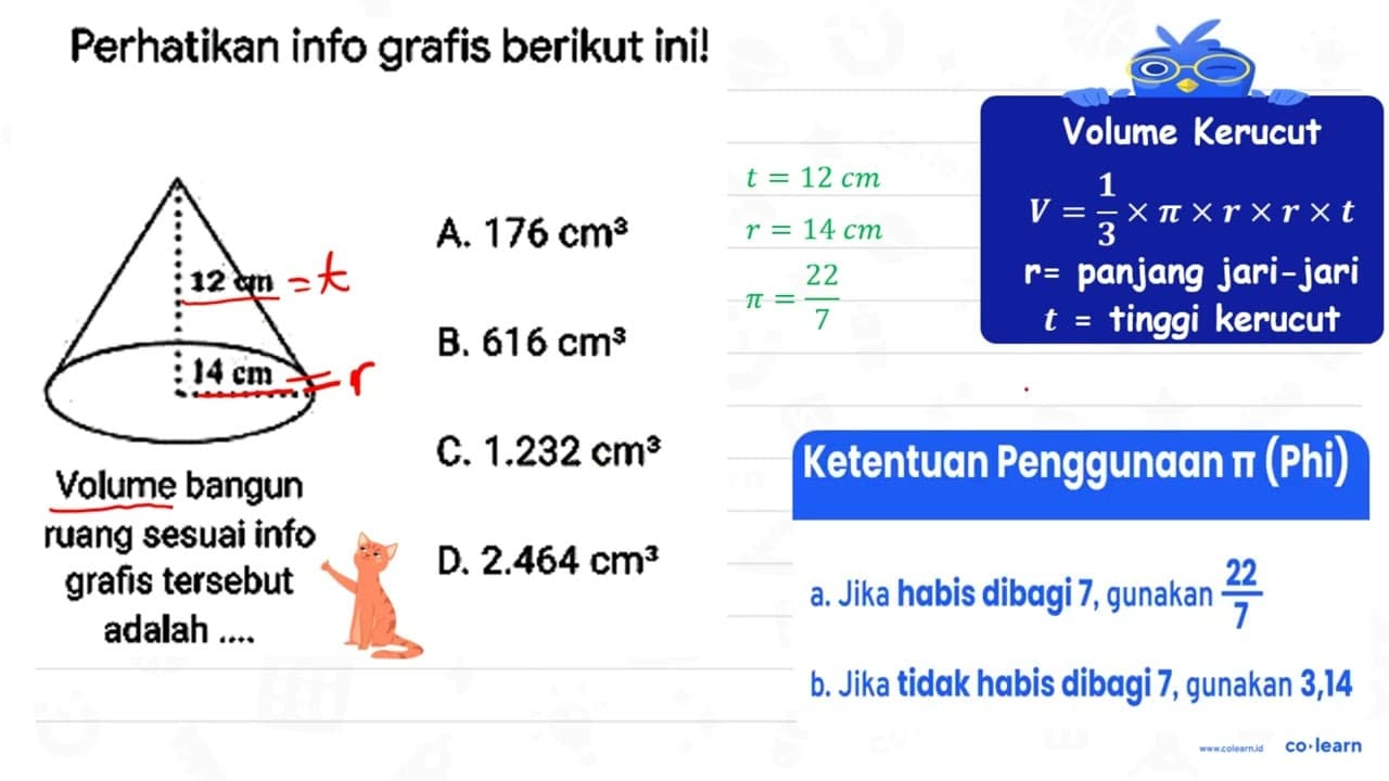 Perhatikan info grafis berikut ini! Volume bangun ruang