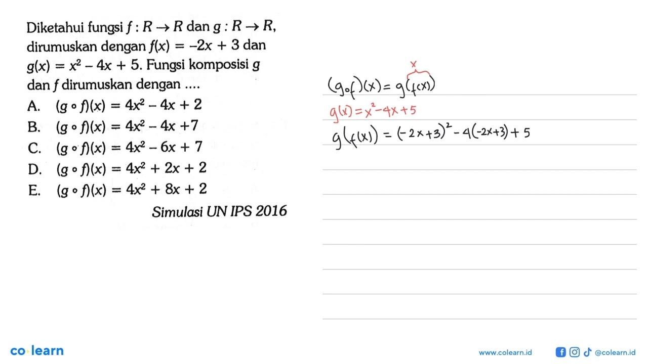 Diketahui fungsi f: R->R dan g: R->R, dirumuskan dengan