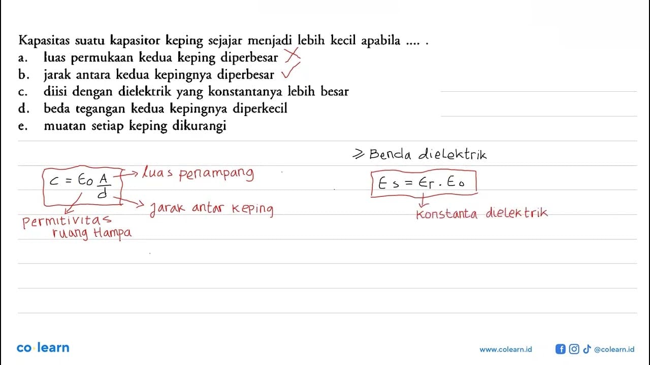 Kapasitas suatu kapasitor keping sejajar menjadi lebih