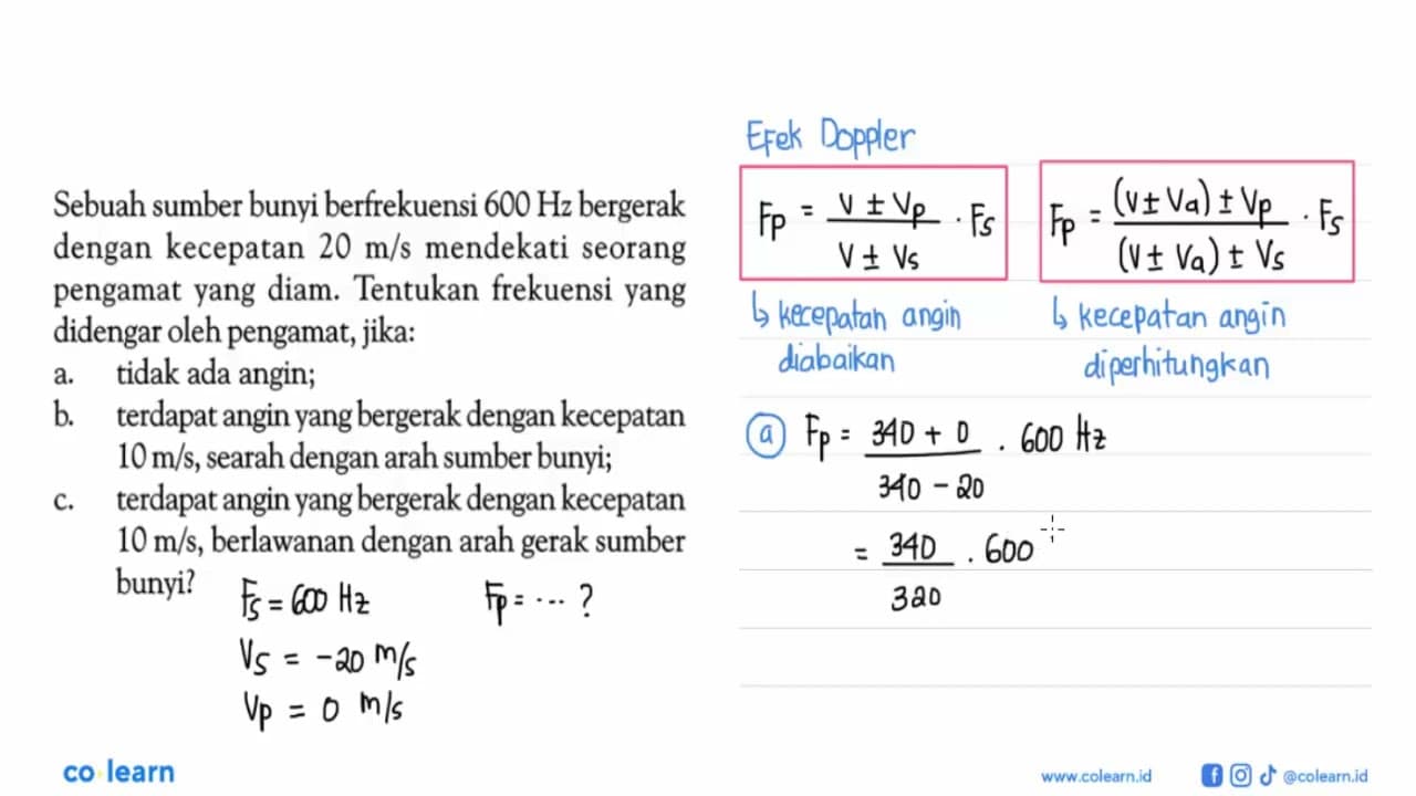 Sebuah sumber bunyi berfrekuensi 600 Hz bergerak dengan