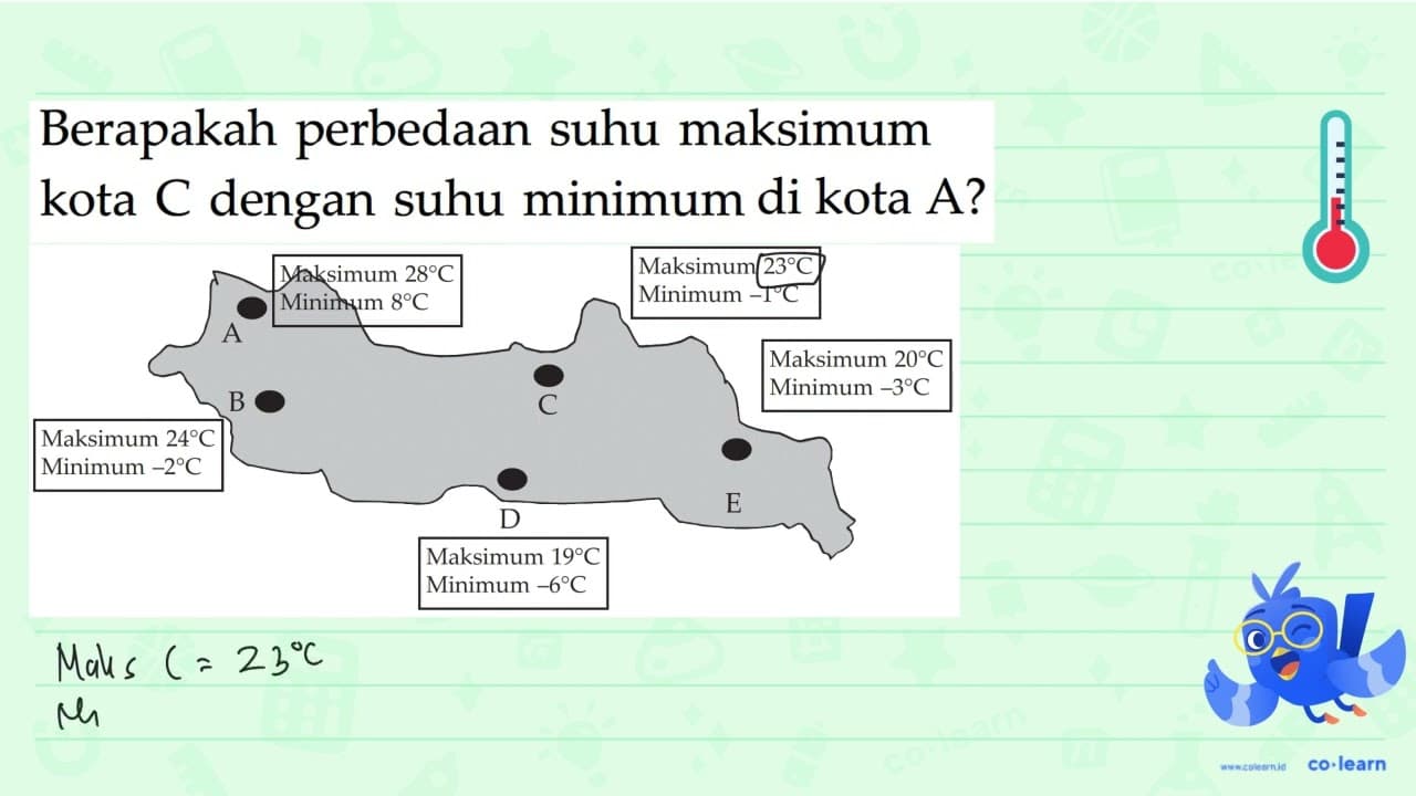 Berapakah perbedaan suhu maksimum kota C dengan suhu