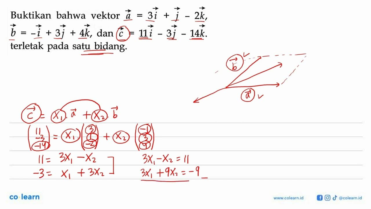 Buktikan bahwa vektor a = 3i + j - 2 k, b = -i + 3j + 4k,