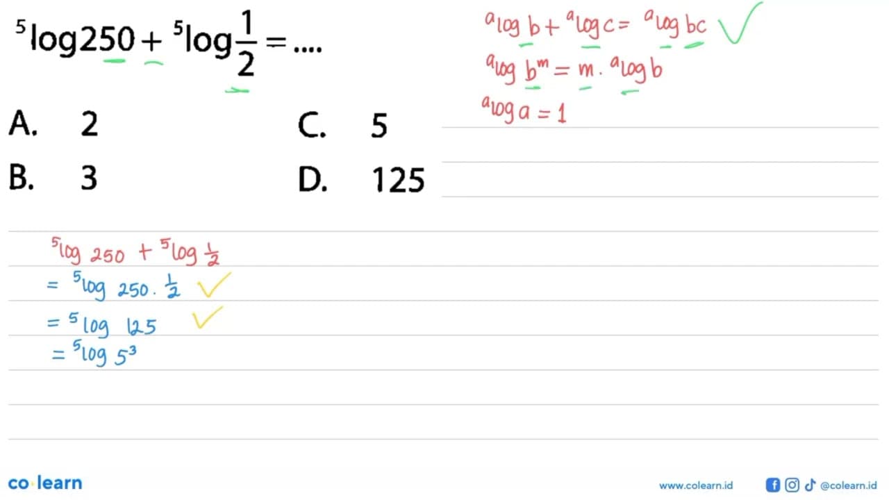 5log250+5log(1/2)= ....