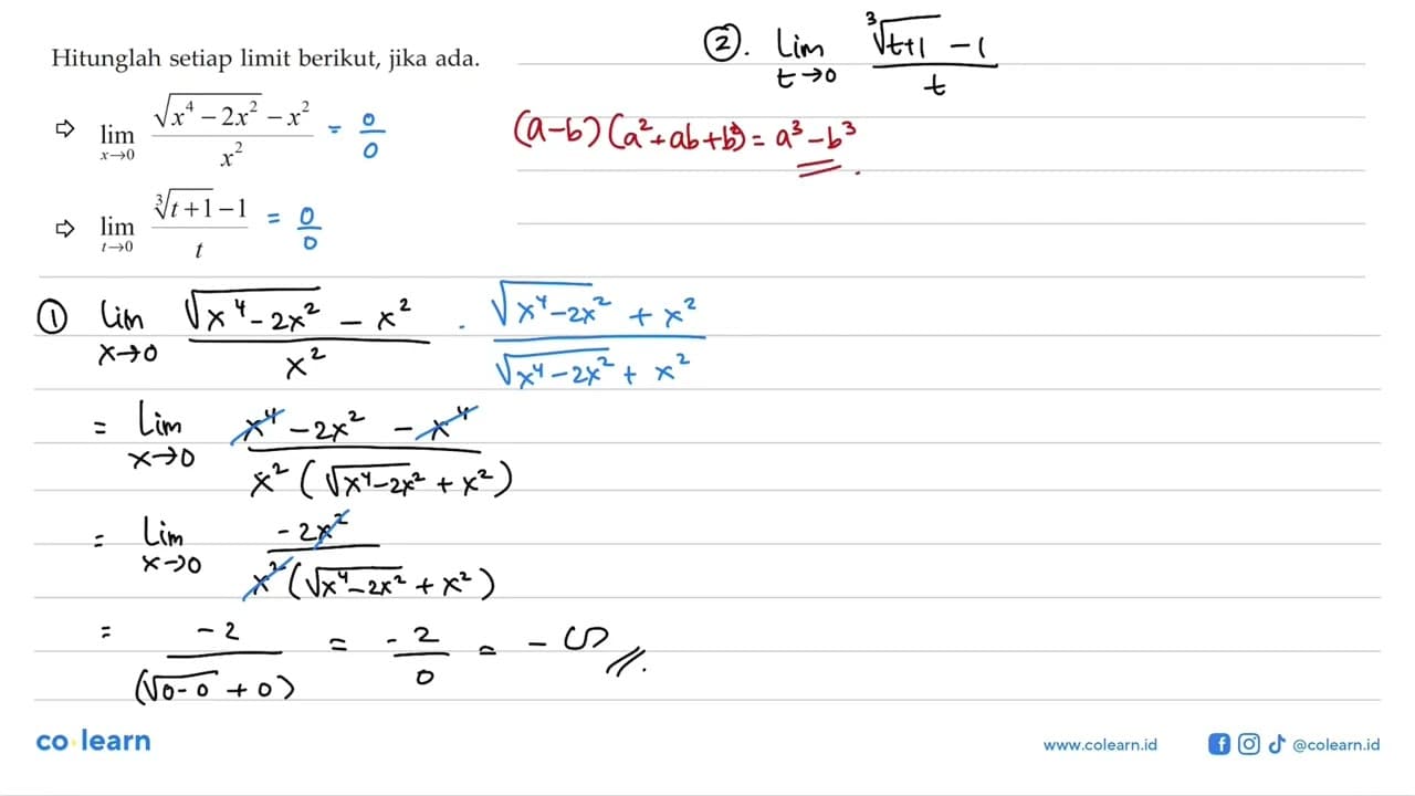 Hitunglah setiap limit berikut, jika ada.lim x->0