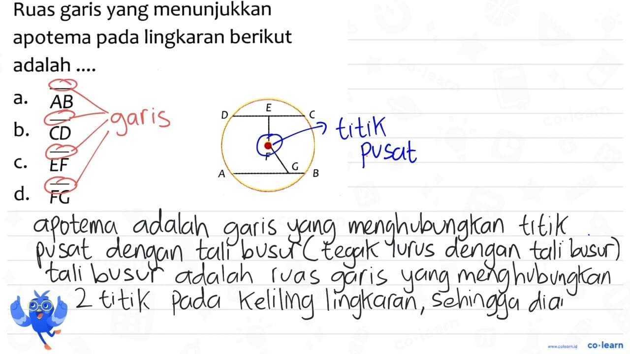 Ruas garis yang menunjukkan apotema pada lingkaran berikut