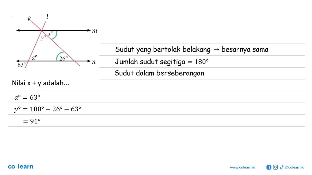 Nilai x+y adalah... x y 63 26