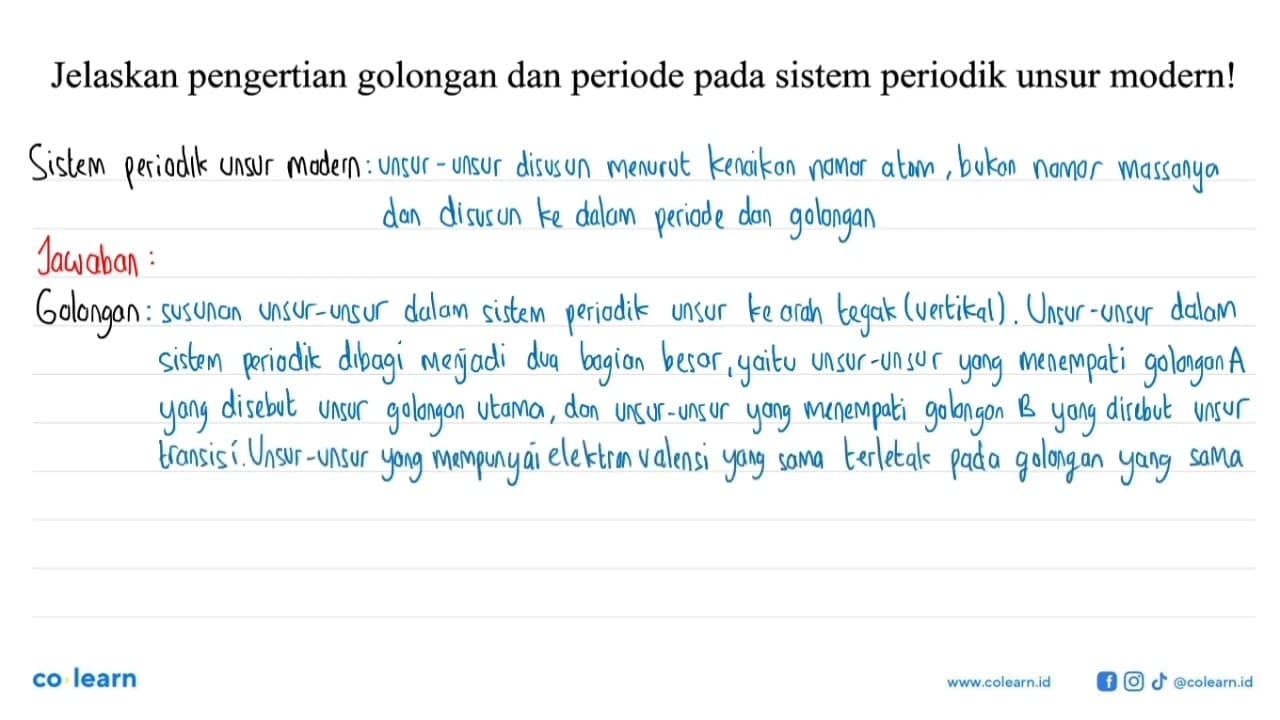 Jelaskan pengertian golongan dan periode pada sistem