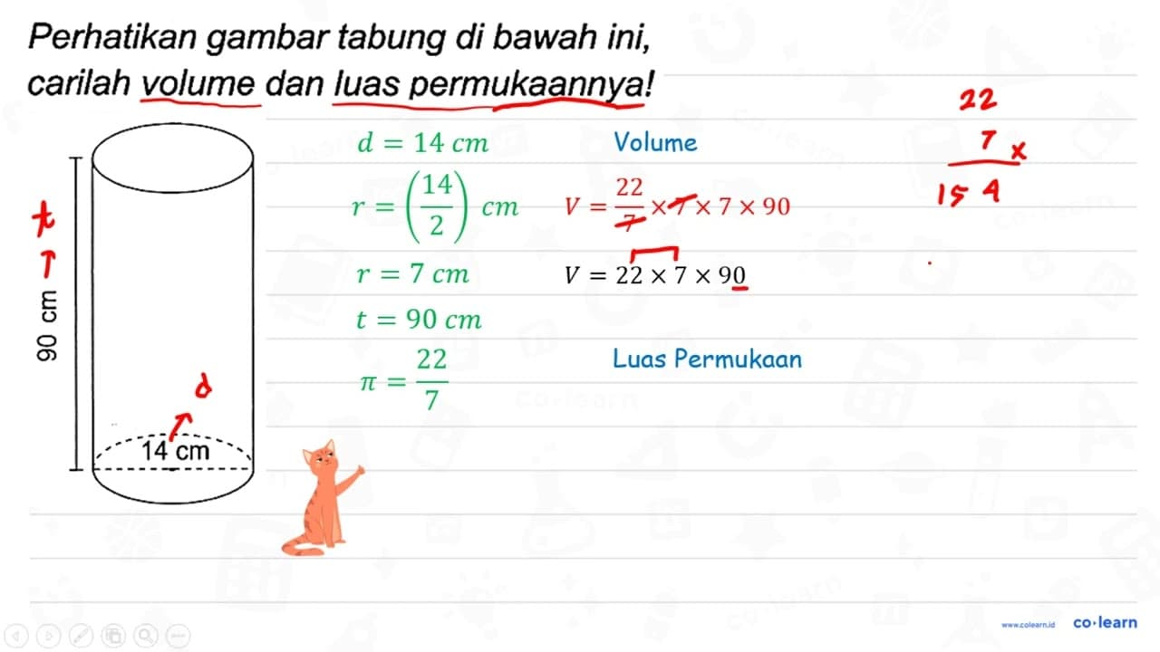 Perhatikan gambar tabung di bawah ini, carilah volume dan