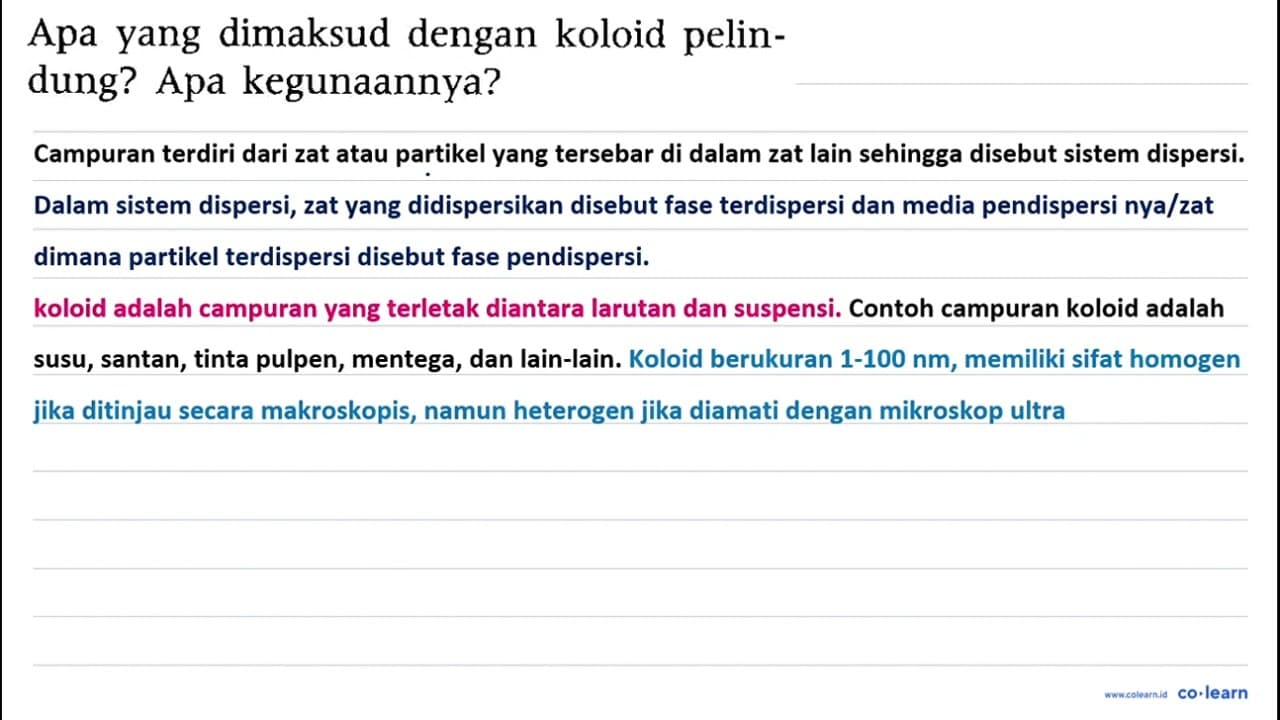 Apa yang dimaksud dengan koloid pelindung? Apa kegunaannya?