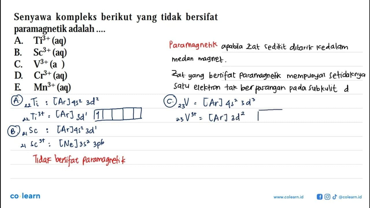 Senyawa kompleks berikut yang tidak bersifat paramagnetik