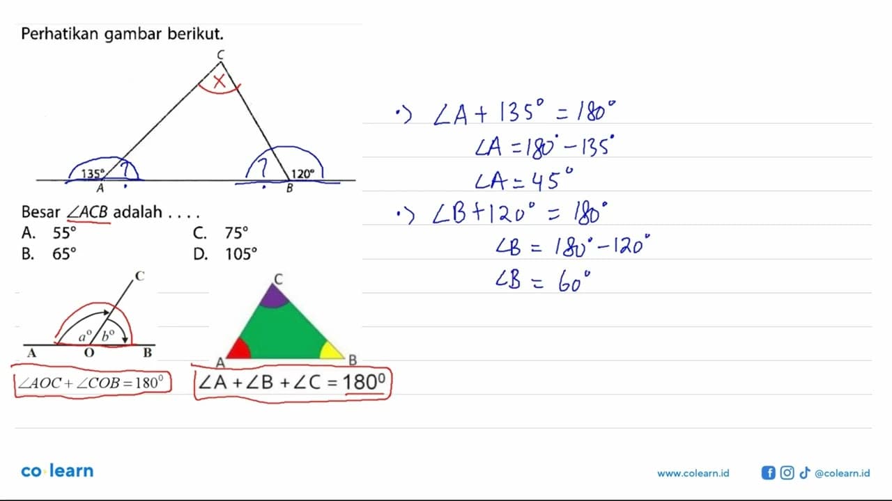 Perhatikan gambar berikut.Besar sudut ACB adalah...