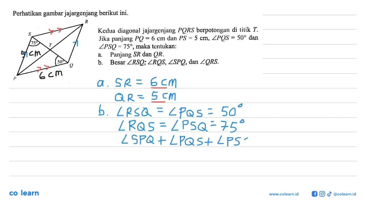 Perhatikan gambar jajargenjang berikut ini. Kedua diagonal