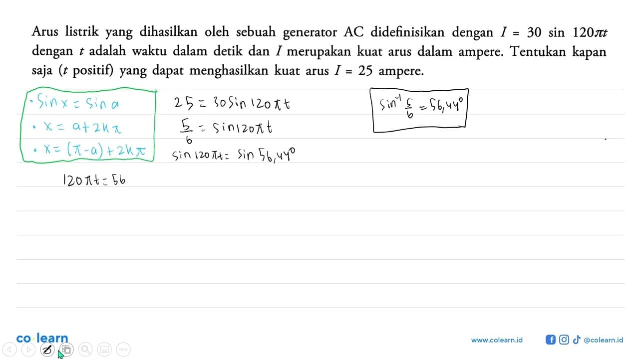 Arus listrik yang dihasilkan oleh sebuah generator dengan