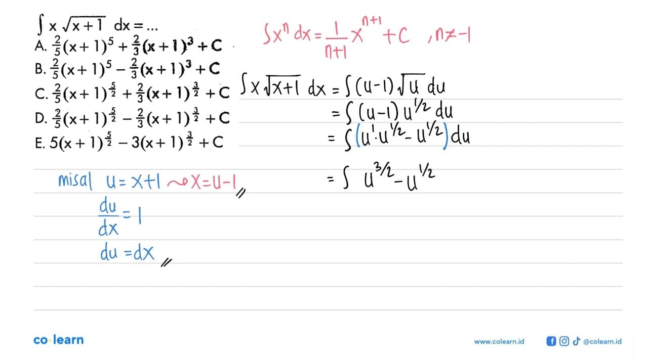 integral x akar(x+1) dx=....