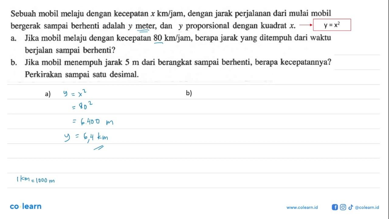 Sebuah mobil melaju dengan kecepatan x km/jam, dengan jarak