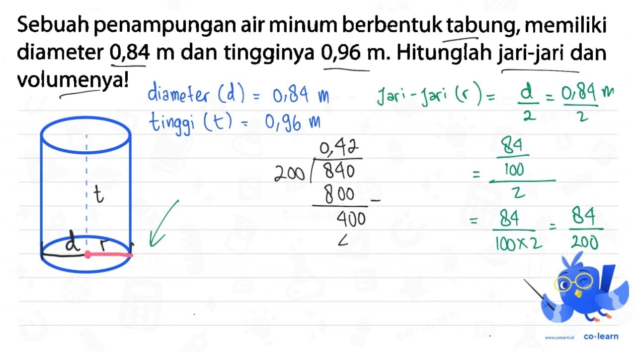 Sebuah penampungan air minum berbentuk tabung, memiliki