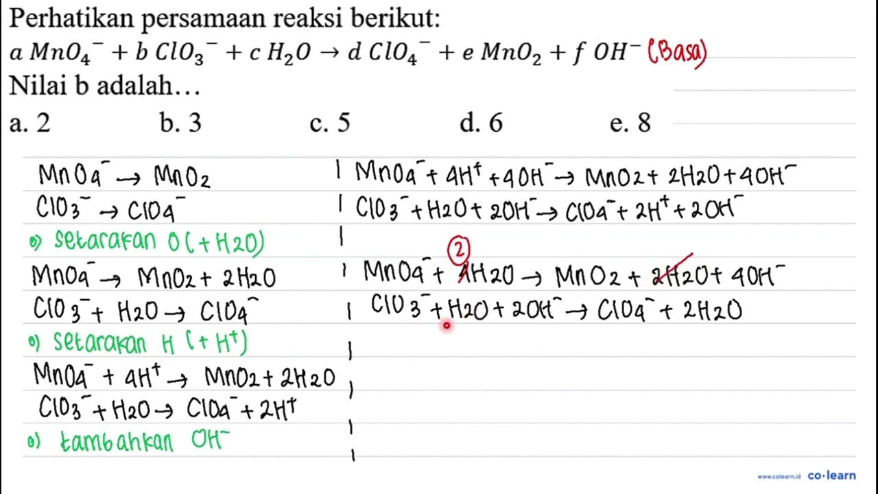 Perhatikan persamaan reaksi berikut: a MnO_(4)/( )^(-)+b