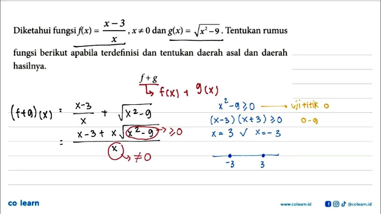 Diketahui fungsi f(x)=(x-3)/x, x=/=0 dan g(x)=akar(x^2-9).