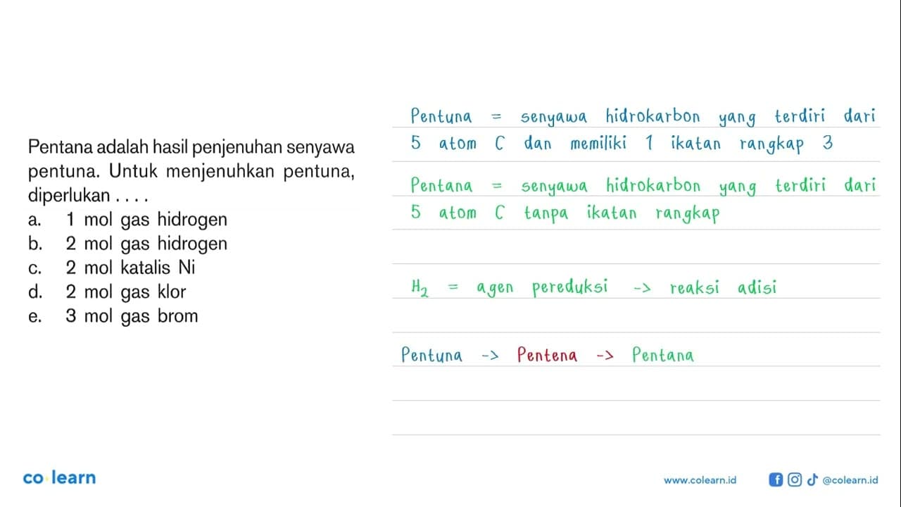 Pentana adalah hasil penjenuhan senyawa pentuna. Untuk