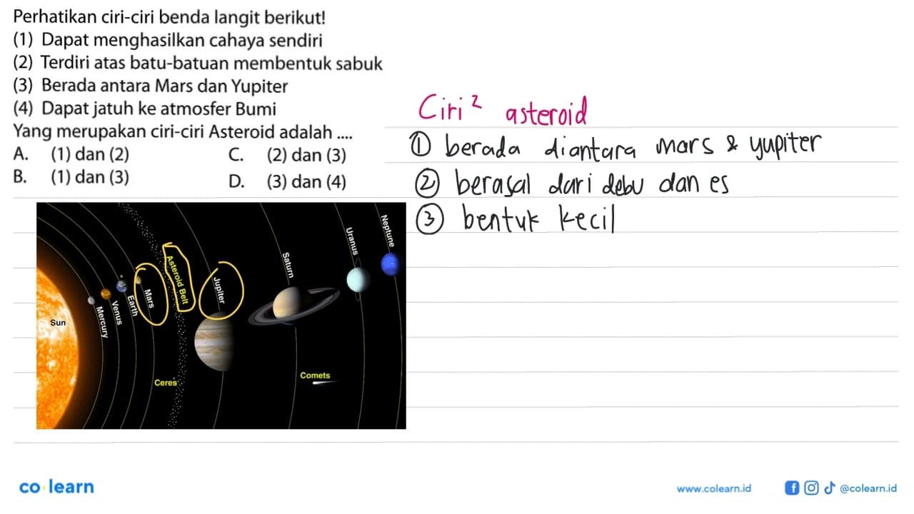 Perhatikan ciri-ciri benda langit berikut!(1) Dapat