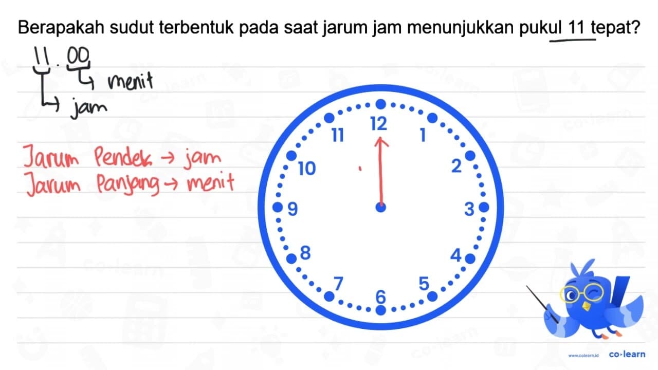 Berapakah sudut terbentuk pada saat jarum jam menunjukkan