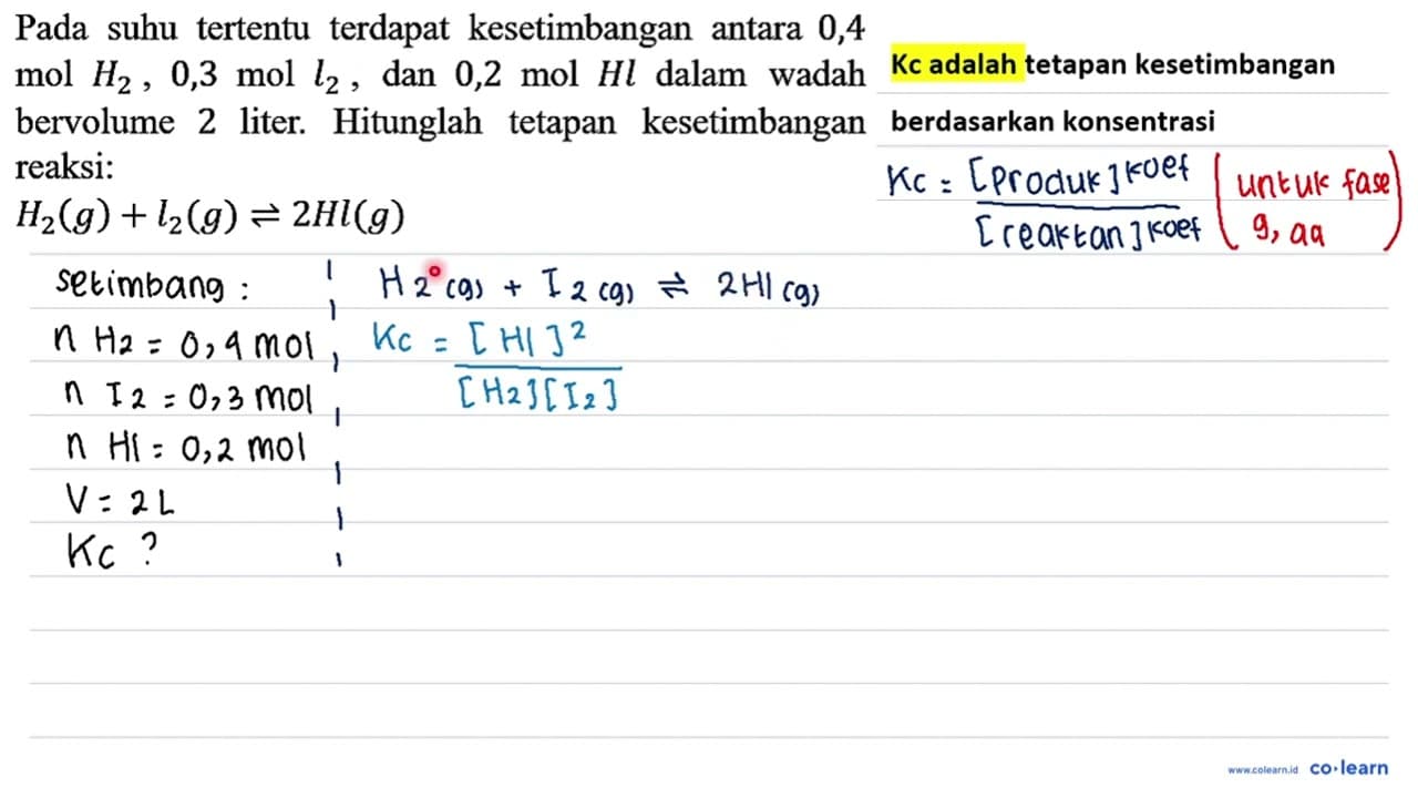 Pada suhu tertentu terdapat kesetimbangan antara 0,4 mol