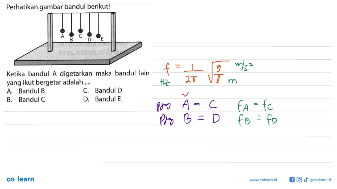 Perhatikan gambar bandul berikut!Ketika bandul A digetarkan