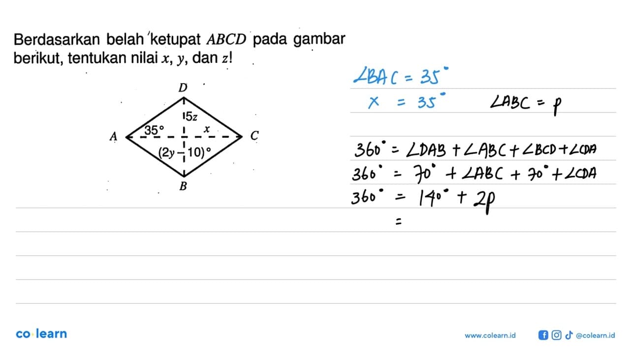 Berdasarkan belah 'ketupat ABCD pada gambar berikut,